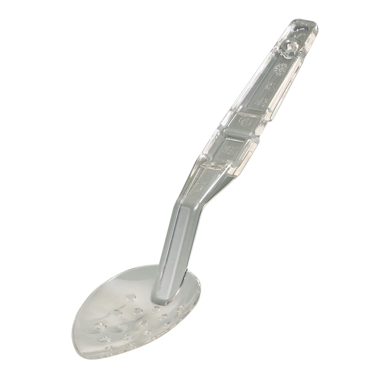 Cambro SPOP11CW135 - 11" Clear PC Deli Spoon, Perforated, Notched, Hang, Dish Safe, NSF