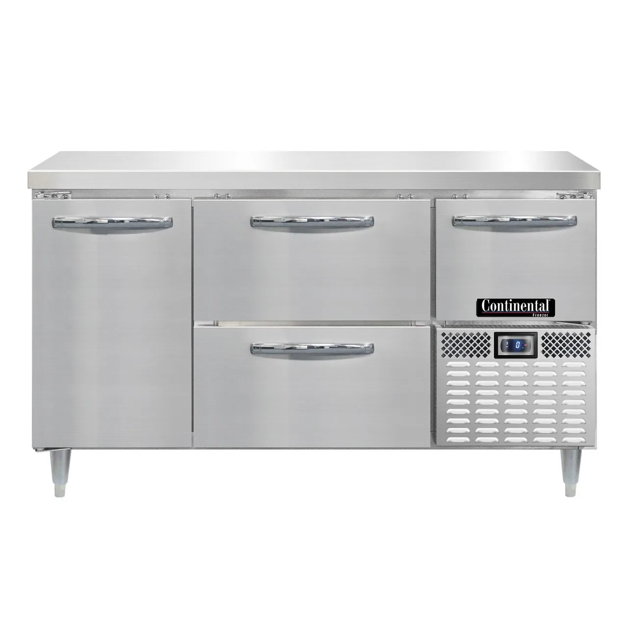 Continental Refrigerator DFA60NSS-D 60" 3-Section Worktop Freezer w/ 4 Drawers & 1 Half Door