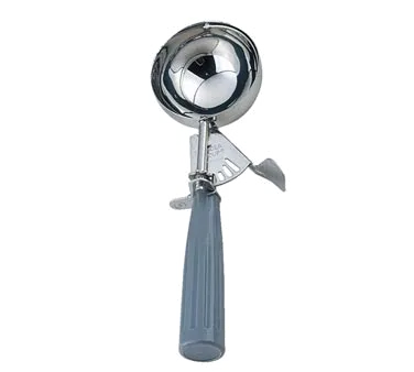 Omcan USA 34841 Ice Cream Scoop, 4-5 Oz, Thumb-Press, Steel #8 Disher, Gray Plastic Handle - 12/Case
