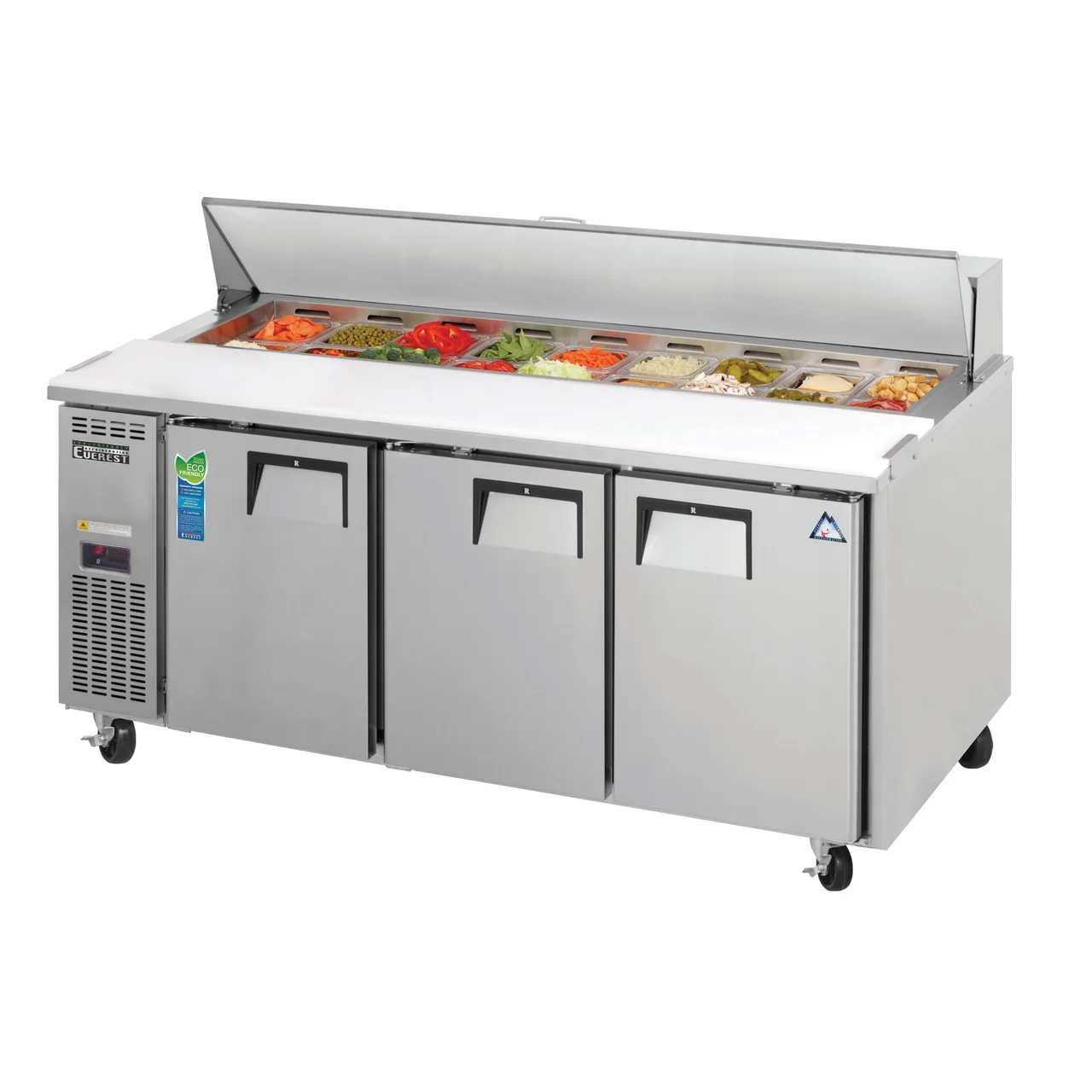 Everest EPR3 71" Three Section Refrigerated Sandwich/Salad Prep Table w/ 3 Doors, 18 Pans
