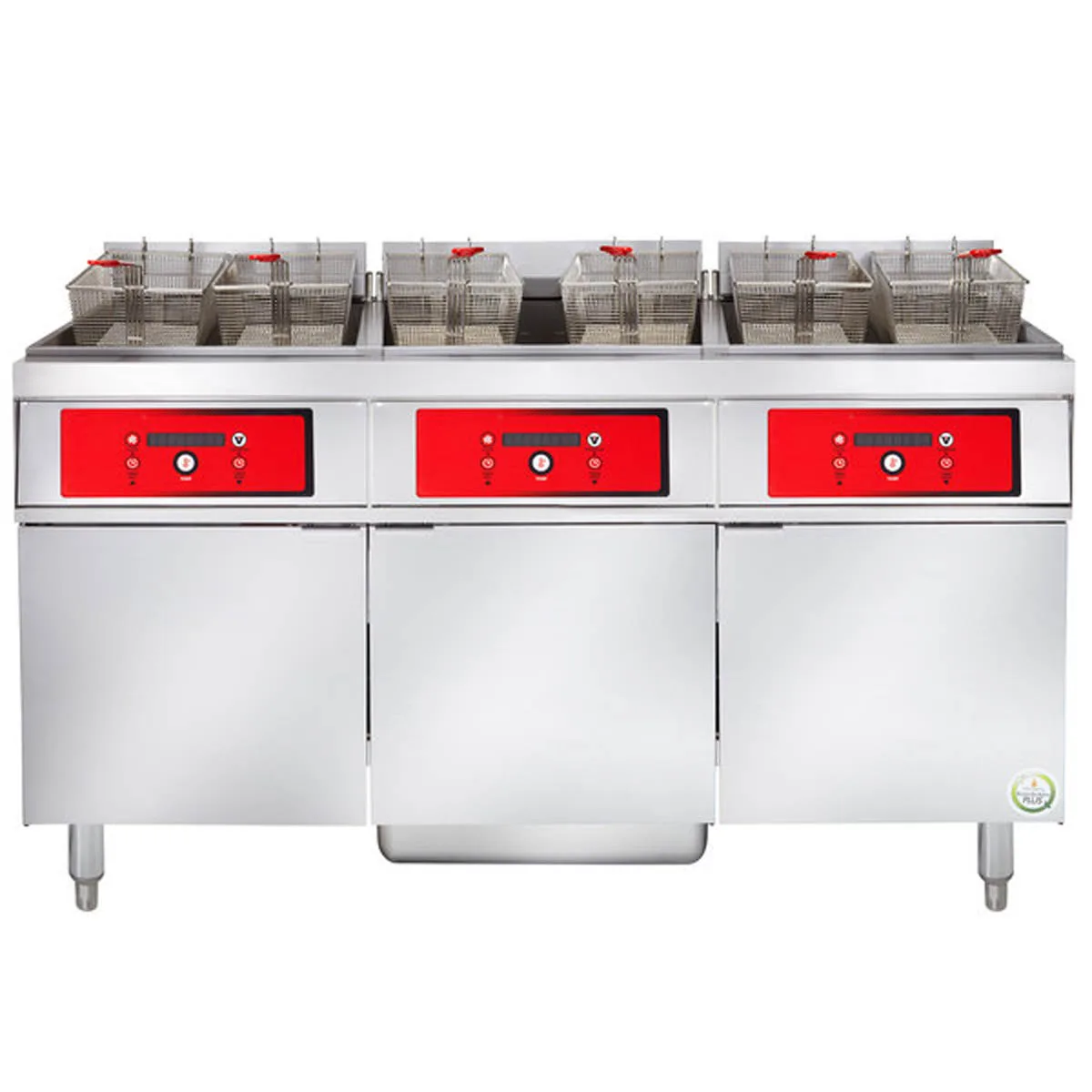 Vulcan 3ER50DF Electric Floor Fryer with Digital Controls and Built-In Filter, (3) 50 lb. Fryers