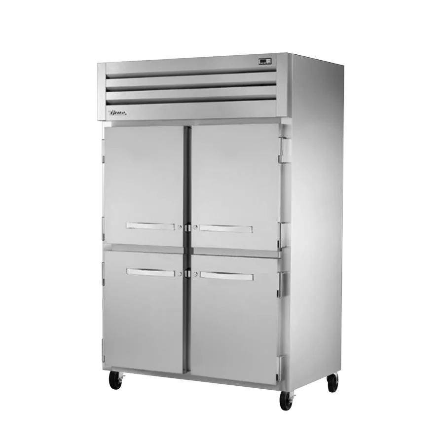 True STA2R-4HS-HC 52" 2-Section Reach-in Refrigerator w/ 4 Solid Half Doors, Top Mount, Aluminum Interior-Stainless Floor