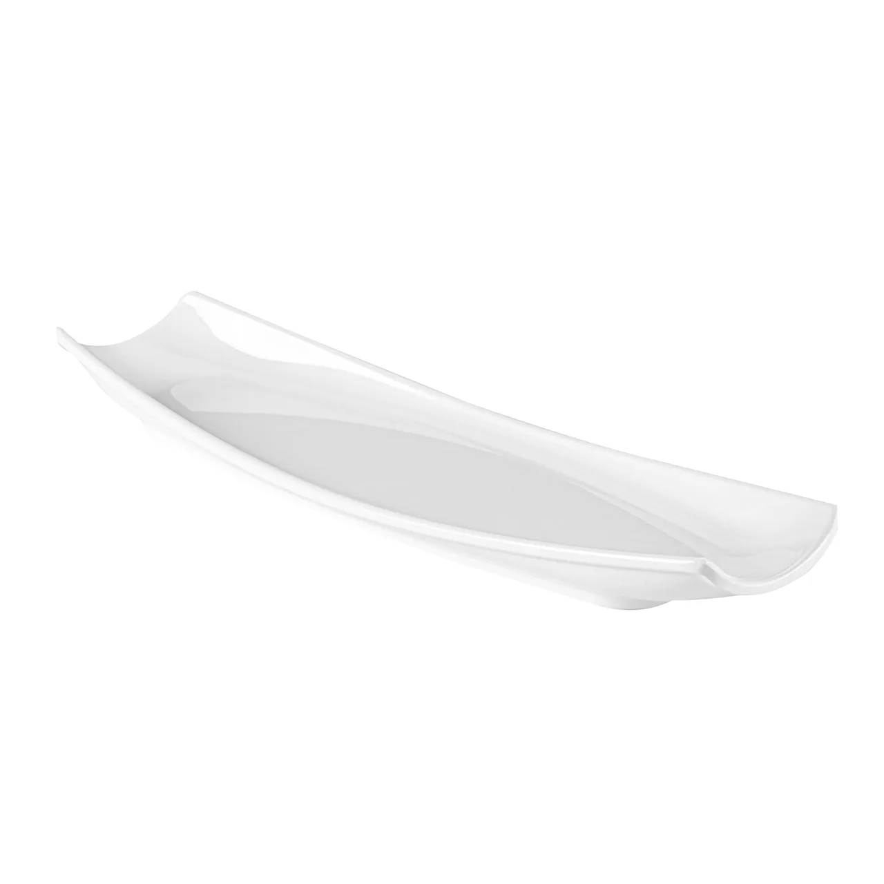 CAC China XCOP-BT14-W Cooper Platter, 13-5/8" W x 4-3/8" D x 1-3/8" H, White Boat Shape - Dozen