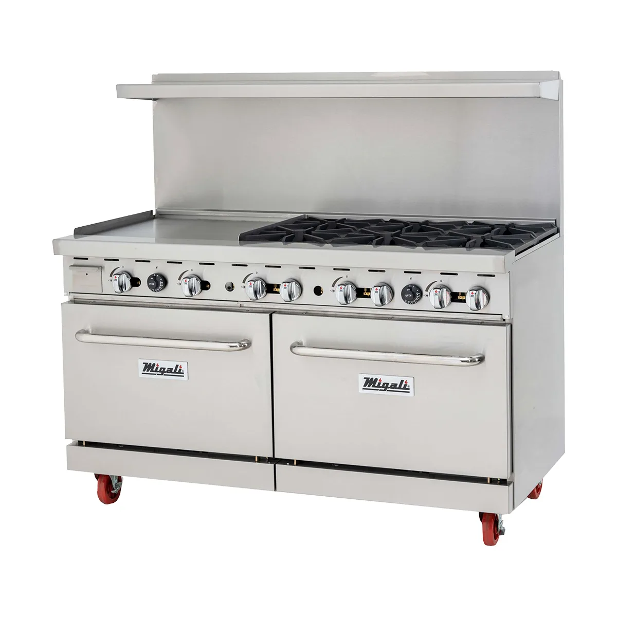 Migali C-RO6B-24GL-NG 6 Burners 60" Gas Range, 24" Griddle, 2 Standard Ovens, 252.000 BTU