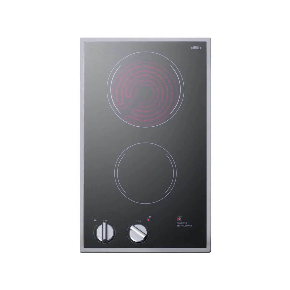 Summit CR2B12ST 12" Electric Radiant Cooktop w/ (2) Burners, Black Ceramic Glass and Stainless Steel Frame, 1.4 kW, 115v