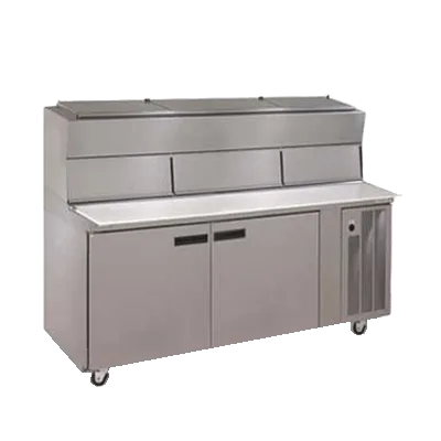 Delfield 18672PDLP 72" 2-Section Refrigerated Pizza Prep Table w/ 2 Doors, (6) 12" x 20" Pan