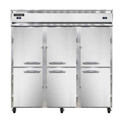 Continental Refrigerator 3RRFNHD 78" 3-Section Reach-In Refrigerator Freezer Combo w/ 6 Half Solid Doors