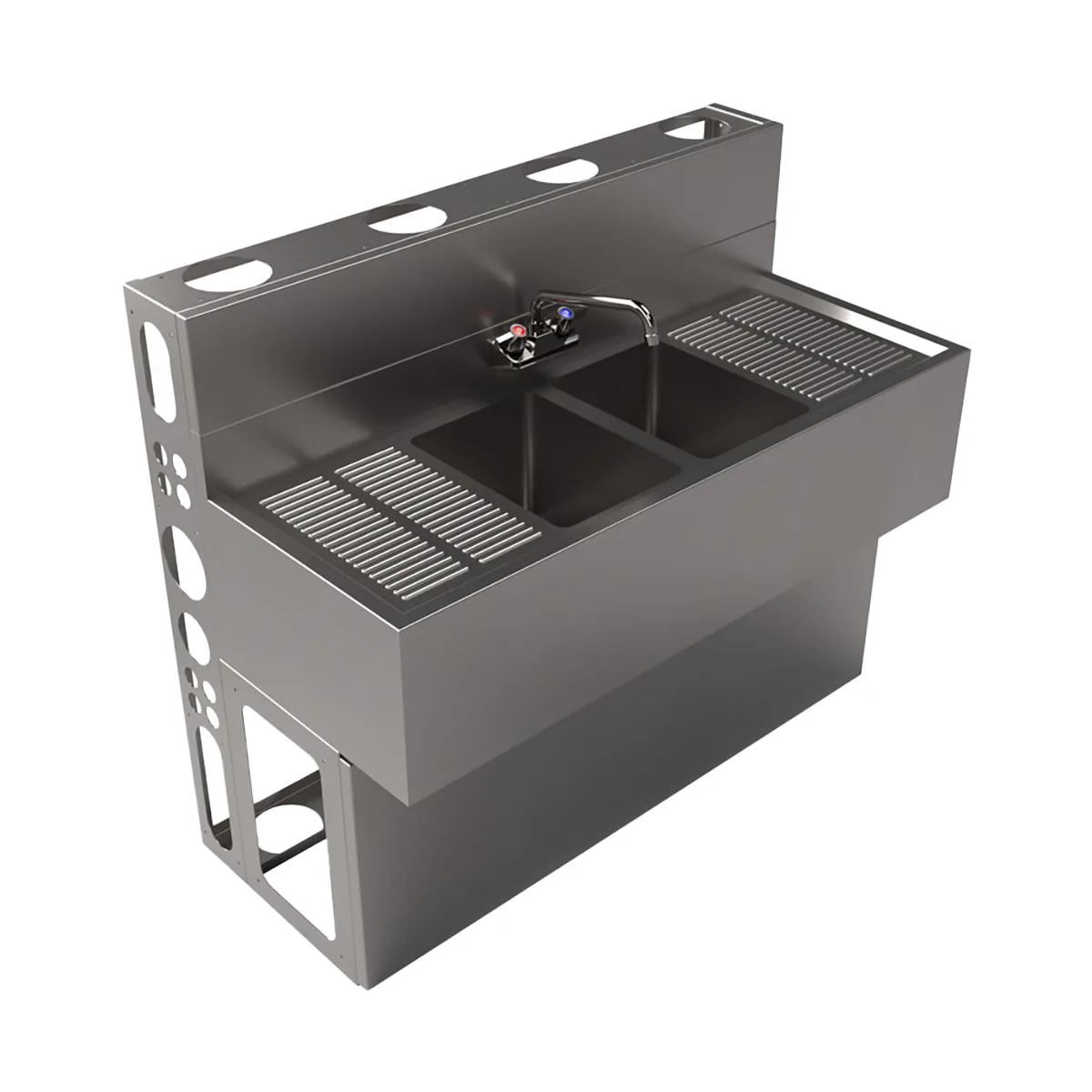 BK Resources UBDW-18-248TS Underbar Sink Units, 2 Compartment with 2 Drainboards