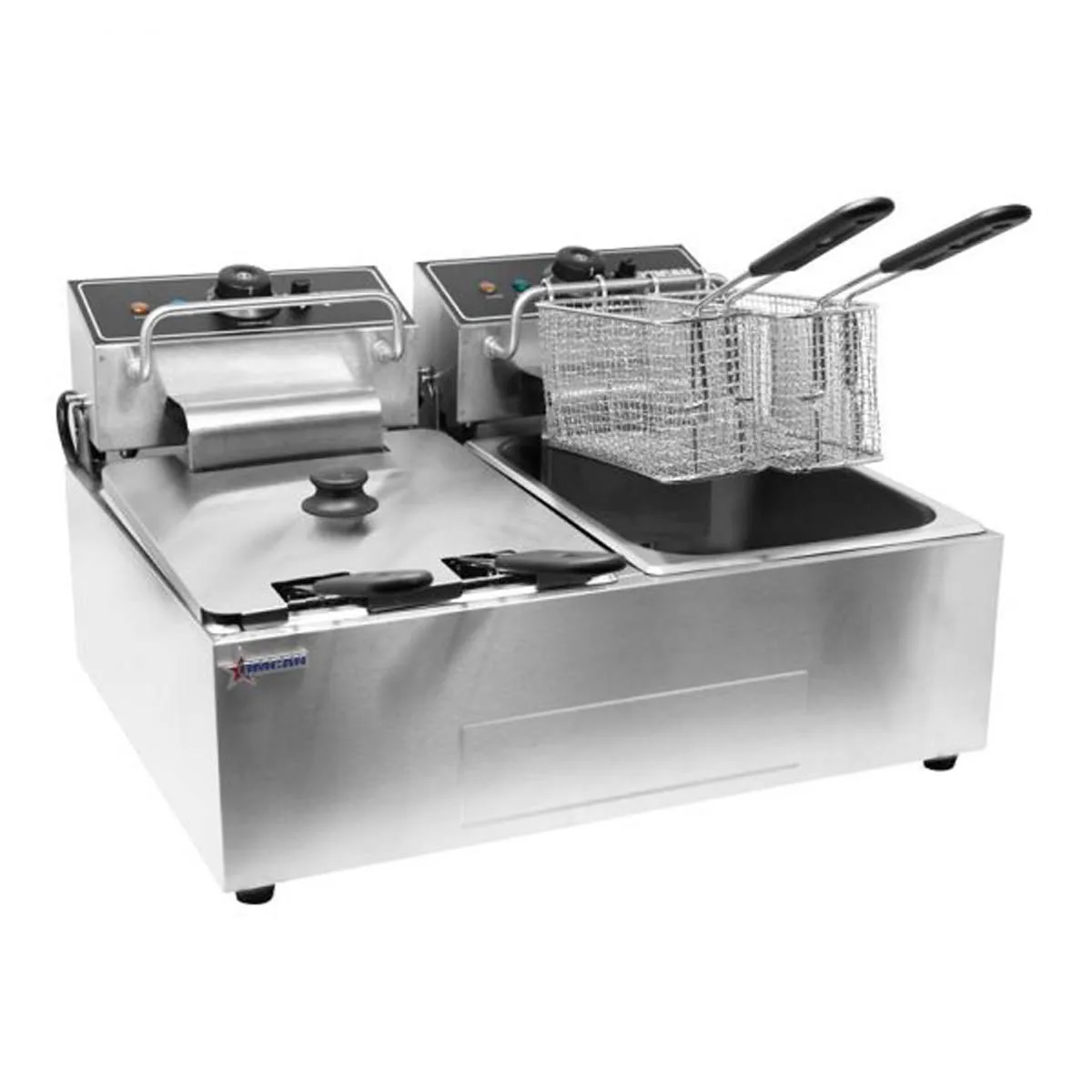 Omcan USA 34868 Split Pot Countertop Electric Fryer w/ 4 Baskets, 12-Liter Capacity, 110V