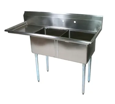 John Boos E2S8-18-12L18 56" Two Compartment Sink, 18"W x 18"L Bowl With Left-Hand Drainboard