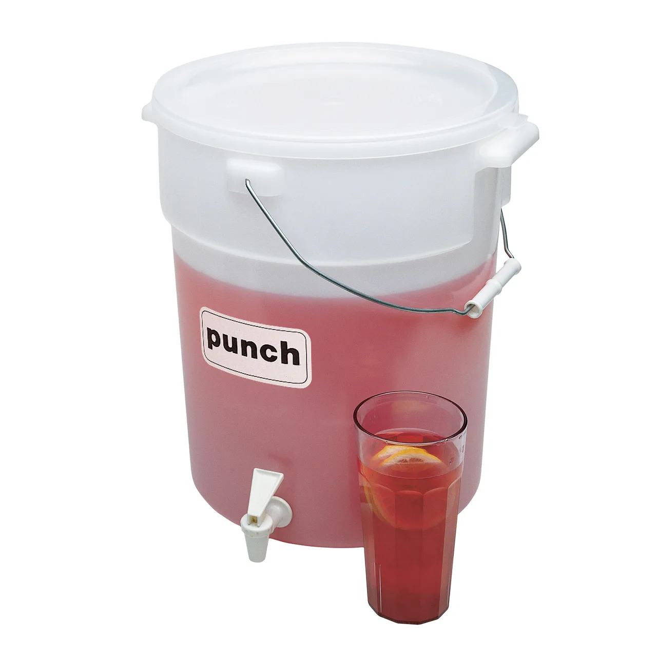 Cambro DSPR6148 6‑Gallon White Poly Beverage Dispenser with Handle, Drip‑Proof Spigot, Lid