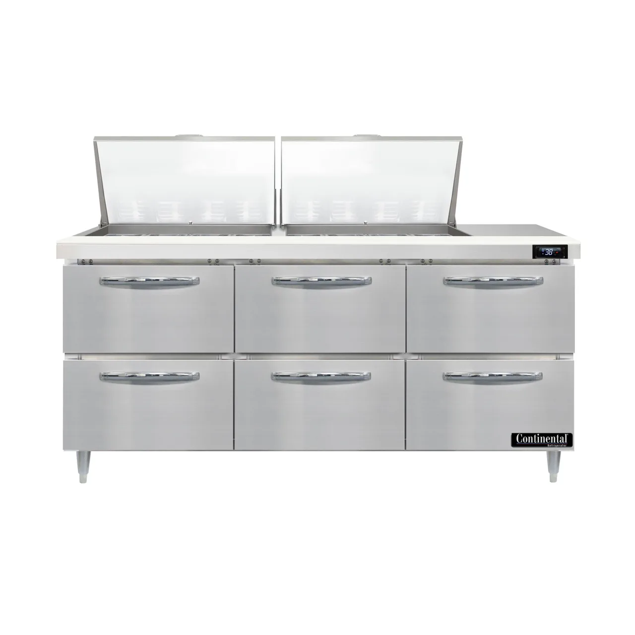 Continental Refrigerator D72N24M-D 72" Mega Top Sandwich Prep Table w/ 6 Drawers, 24 pans