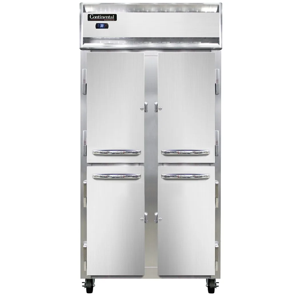 Continental Refrigerator 2RSESNHD 36" 2-Section Reach-In Refrigerator w/ 4 Half Solid Doors, Stainless Steel Front Aluminum Exterior, 24 cu.ft.