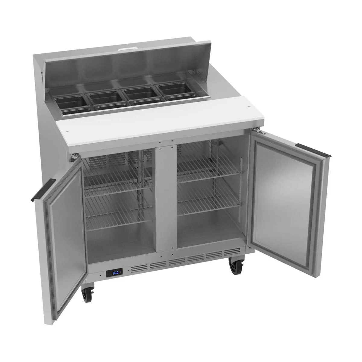 Beverage Air SPE36HC-08 36" Two Section Sandwich/Salad Prep Table w/ 2 Doors, 8 pans, 10 cu. ft.