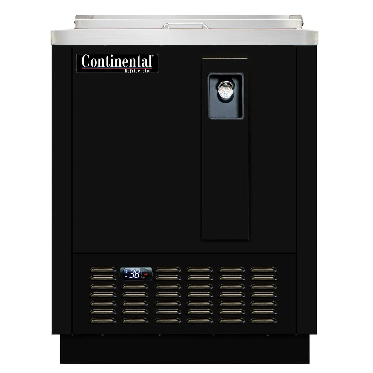 Continental Refrigerator BC24N 24" Black Flat Top Bottle Cooler, Bottom Mount