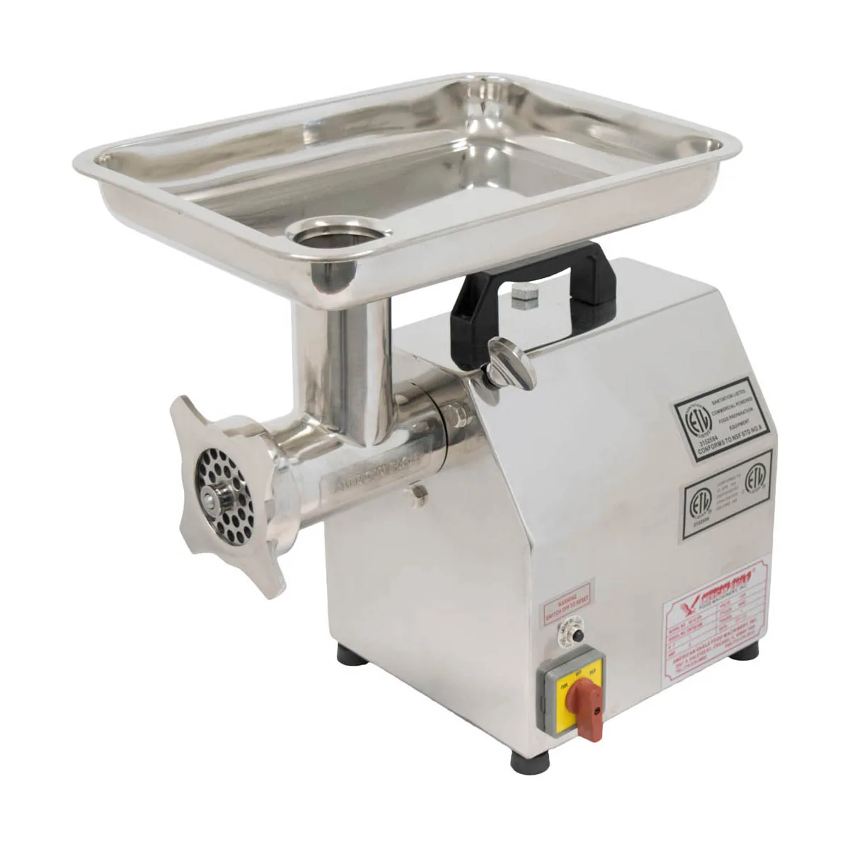American Eagle AE-G12N Bench Meat Grinder, #12 Hub, 250 lbs/hr, 1 HP 170 RPM, 3/4" Stuffer, 1/4" & 5/16" Plates