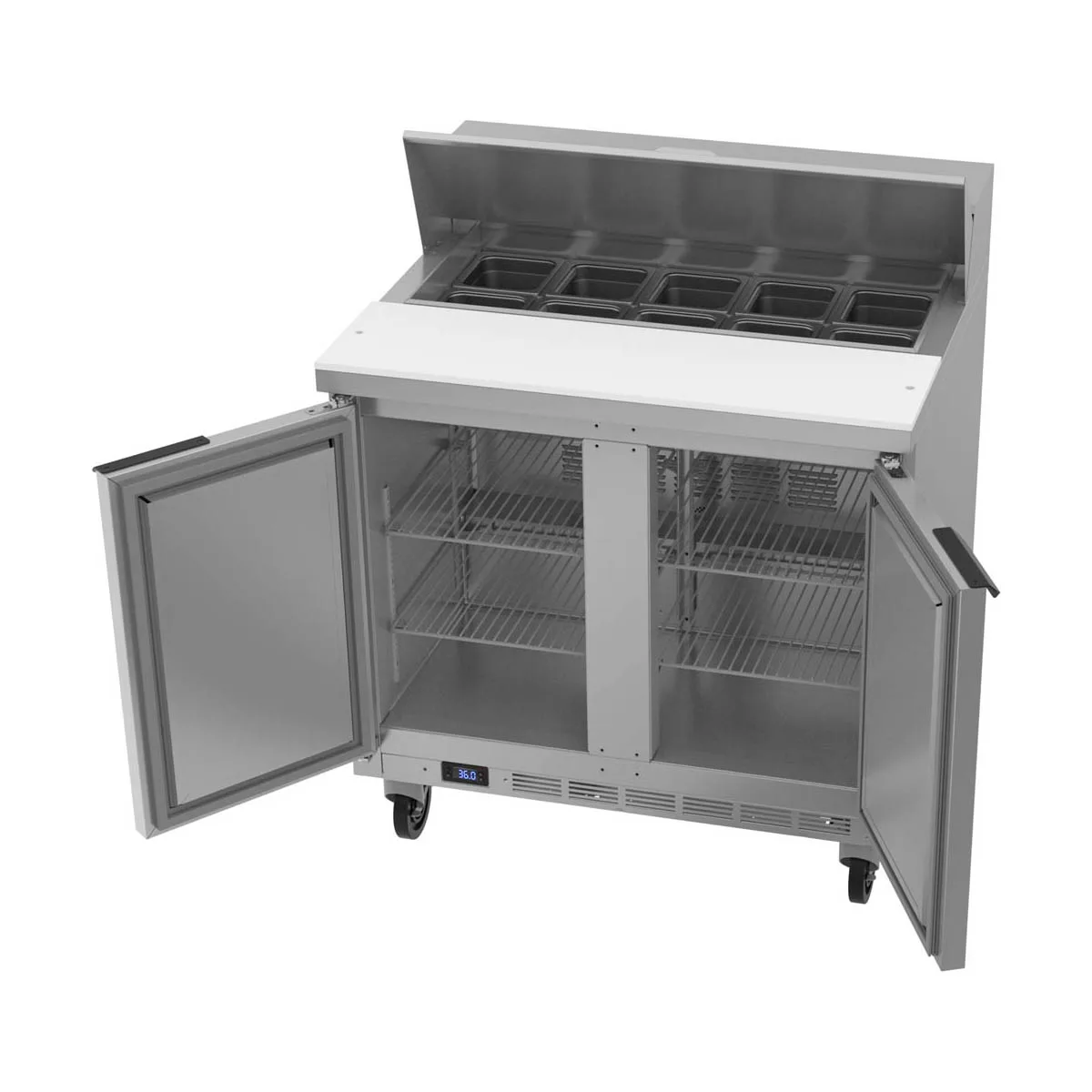 Beverage Air SPE36HC-10 36" Two Section Sandwich/Salad Prep Table w/ 2 Doors, 10 pans, 10 cu. ft.