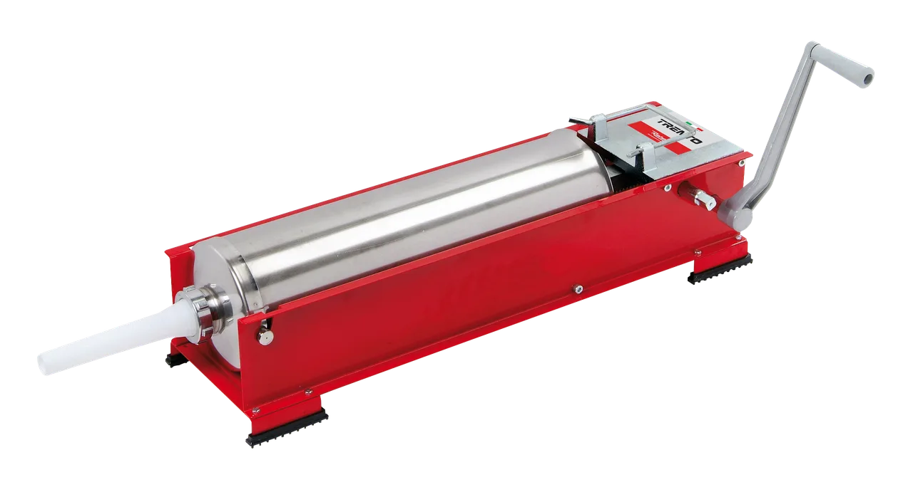 Omcan USA 48162 Trento Manual Sausage Stuffer, 22 lbs. Capacity, Stainless Steel, Horizontal, Red Enameled Steel