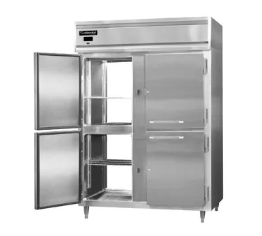 Continental DL2RF-SS-PT-HD 52" 2-Section Pass-Thru Refrigerator Freezer Combo w/ 8 Half Solid Doors, All Stainless Steel