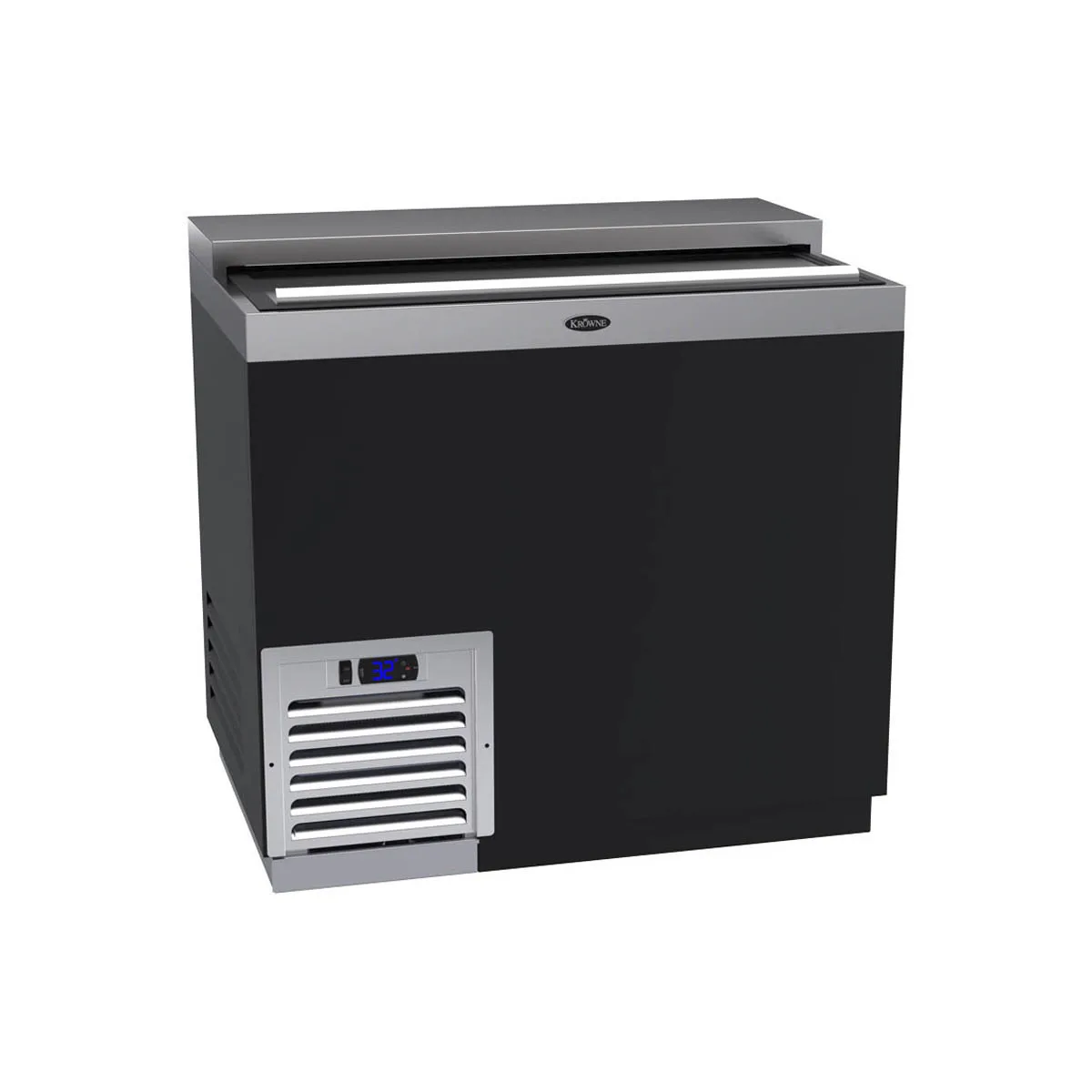 Krowne BC36-BG 36" Flat Top Bottle Cooler w/ 1 Sliding Lid, 2 Divider Racks, Black