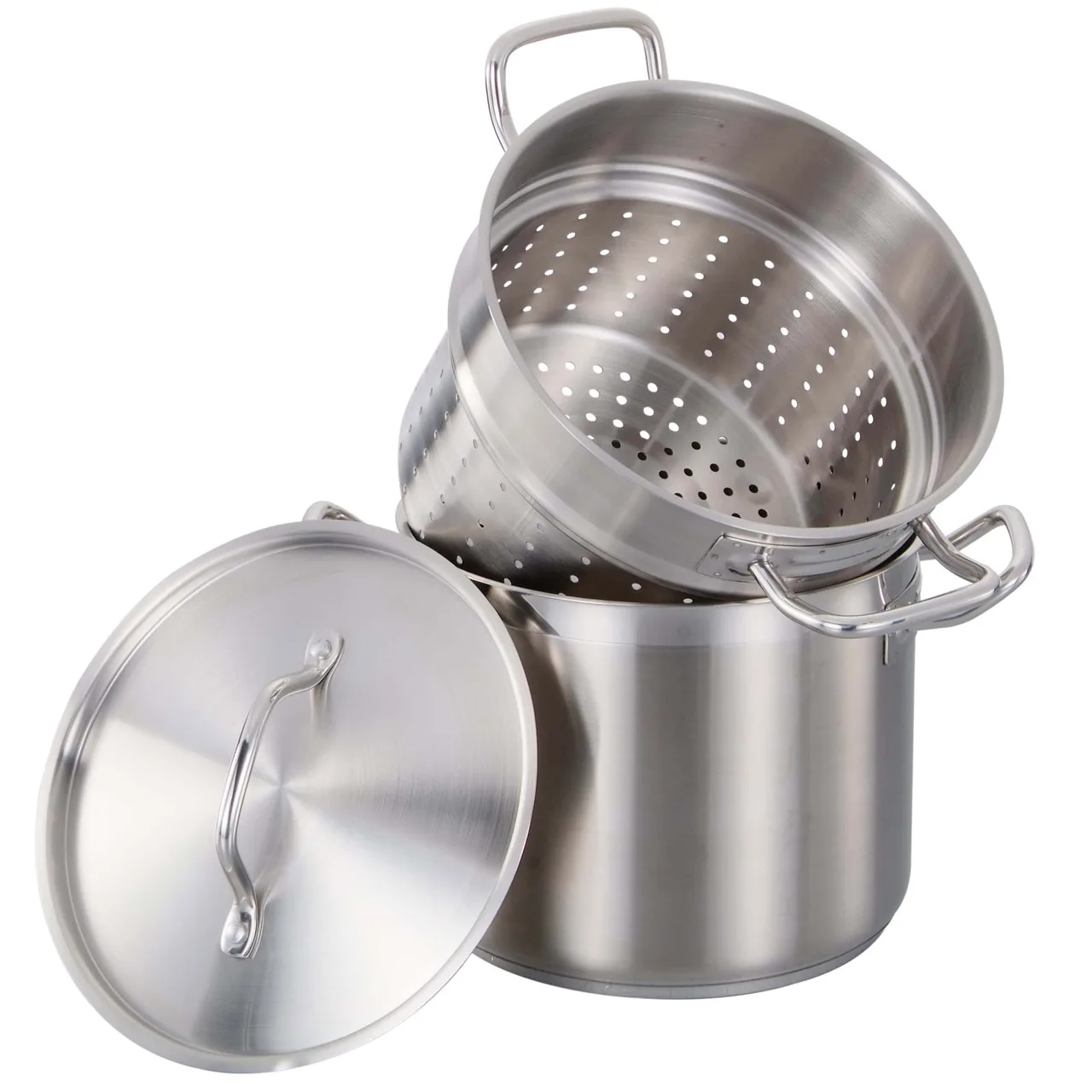 Omcan USA 80242 Pasta Cooker & Steamer 3-Piece Set, 12 Qt Stainless Steel with Cover, NSF