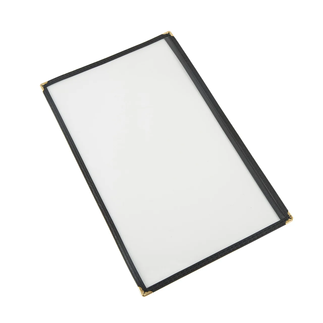 CAC China MCP1-914BK Menu Cover, 1-Pocket 8½" x 14" Legal Insert, Brass Corners, Black Trim