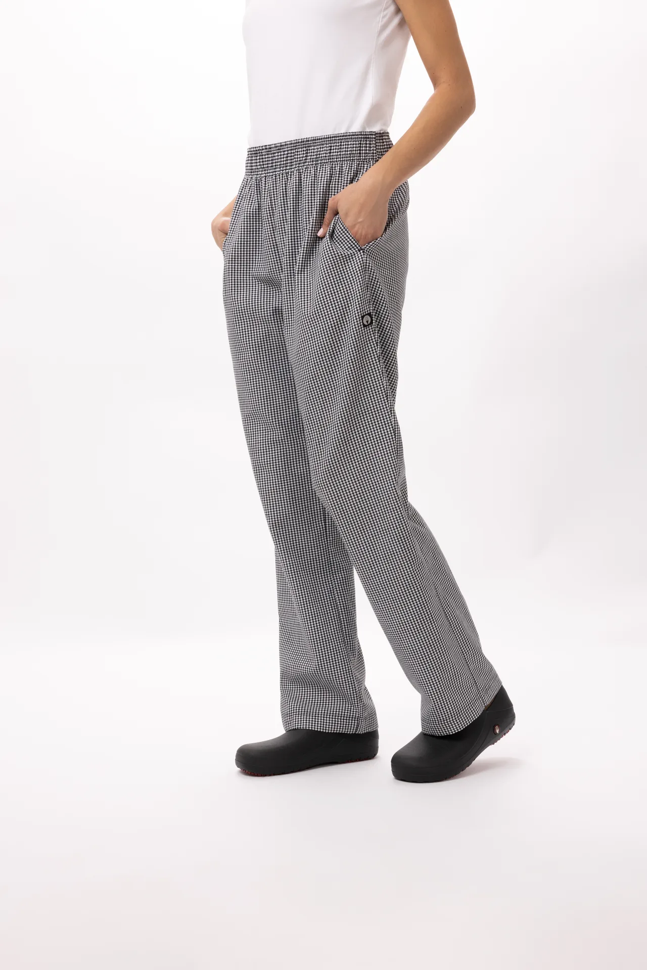Chef Works PW005-SCH-L Women's Baggy Chef Pants, Large, Checkered Poly/Cotton, Elastic, Two Pockets