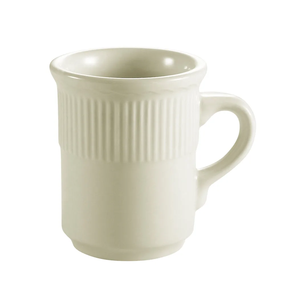 CAC China RID-17 - 8 oz. Tall Mug, 3‑1/8" Dia x 3‑3/4" H, White Ceramic, Dishwasher Safe - 1 Dozen