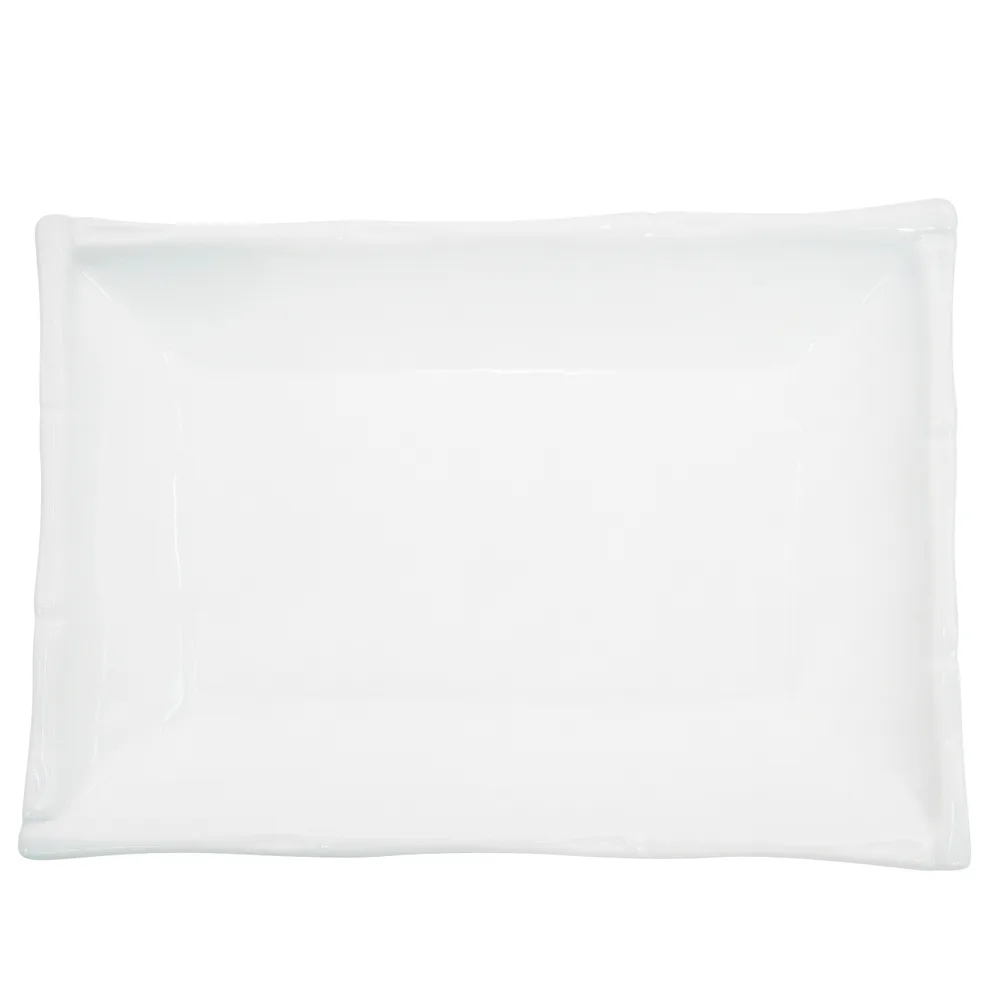 CAC China BAP-14 Platter, 13-3/4" L x 9-1/4" W x 1-3/4" H, Porcelain, White, Narrow Rim - Dozen