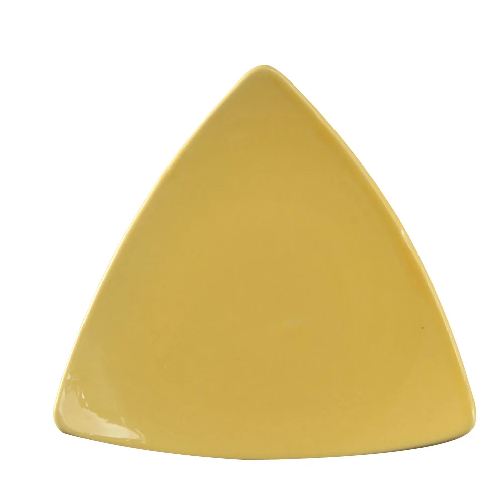 CAC China TRG-7-Y Festiware Plate, 7" x 7" x 3/4", Triangular, Flat Edge, Ceramic, Yellow - Dozen
