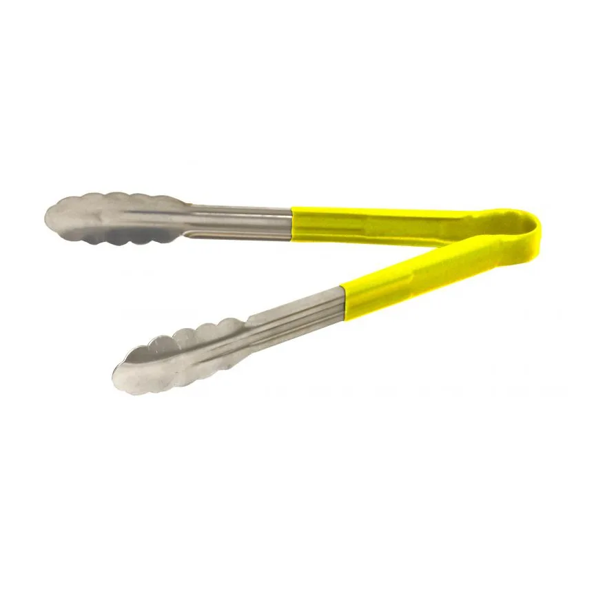 Omcan USA 80547 Utility Tongs – 12"-13" Stainless Steel with Yellow Plastic Coated Handle