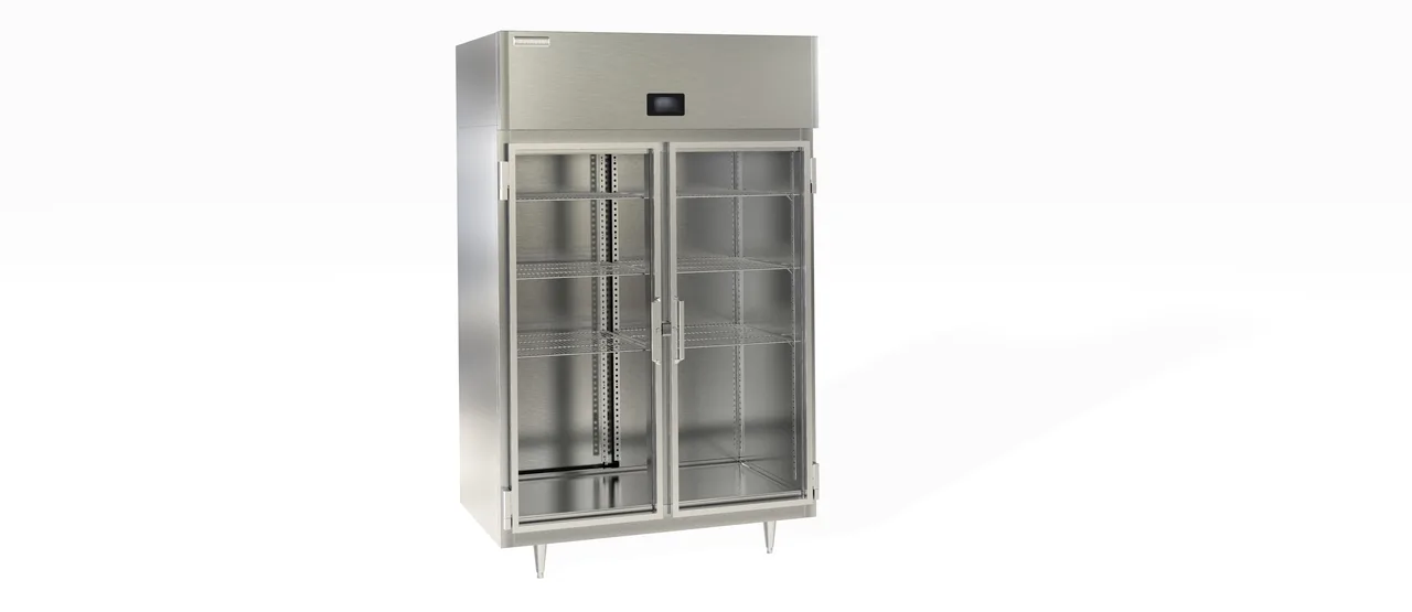 Delfield DSLH2-G 2-Section Reach-In Heated Holding Cabinet, 46.5 cu ft, Stainless Steel, 2 Glass Doors, 6 Wire Shelves