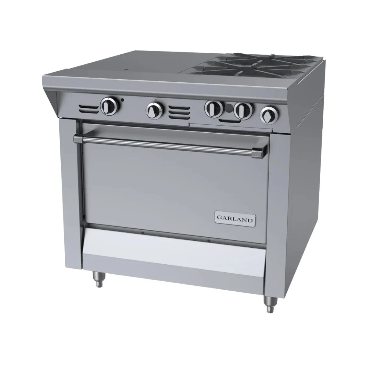 Garland US Range MST42-6R-E 34" Gas Heavy Duty Rangw w/ (2) Open Burners, (1) Even Heat Hot Top, Electric ignition and Flame Fail, (1) Standard Oven, 140.000 BTU