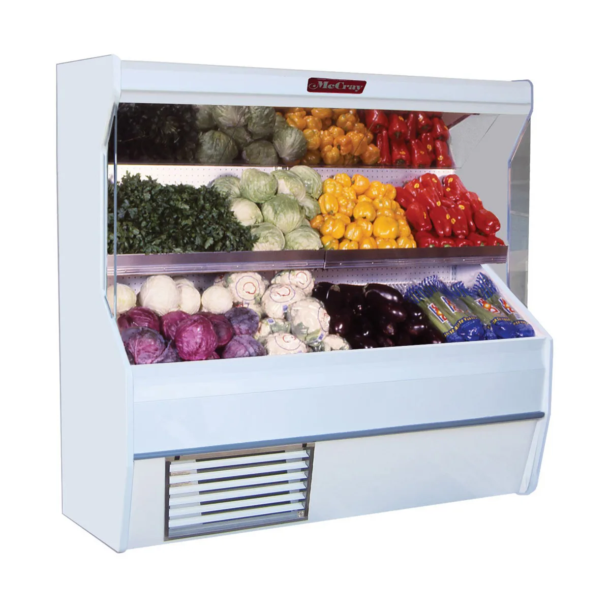 Howard-McCray SC-P32E-8S-LED 98" Open Front White Produce Open Merchandiser, 1 hp - 206 cu. ft. - Open box