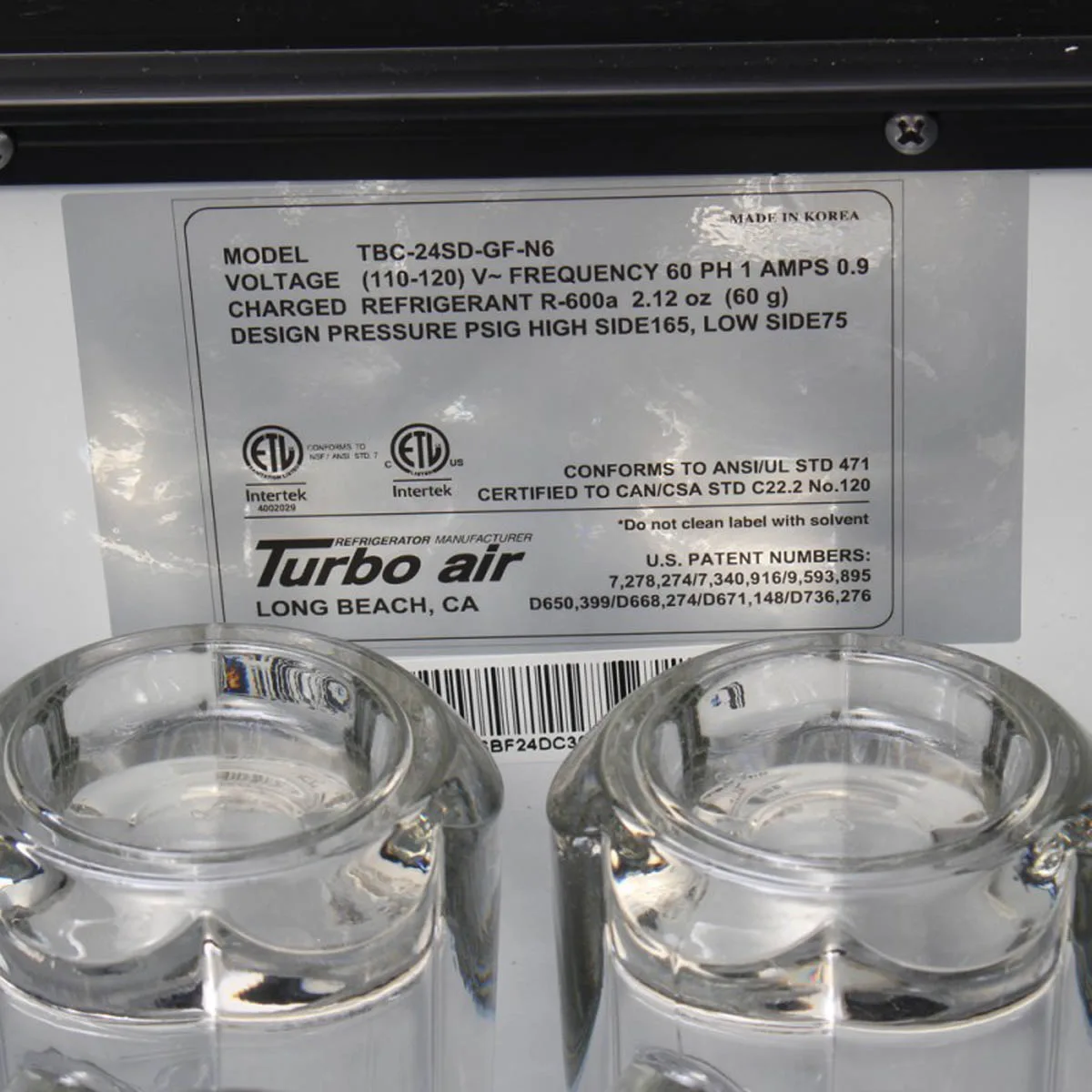 Turbo Air TBC-24SD-GF-N6 25" Stainless Glass Froster, 48 Mugs Capacity