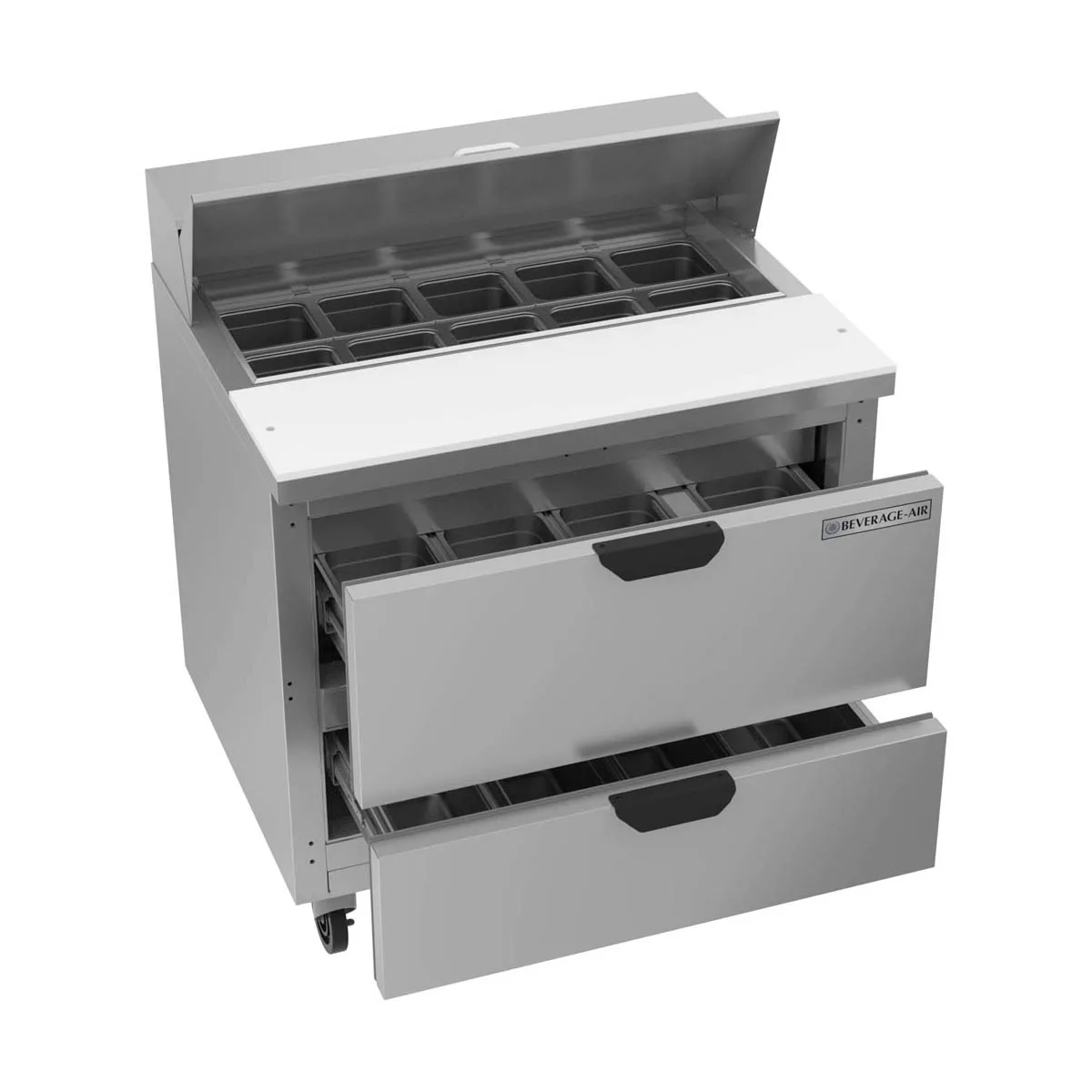 Beverage Air SPED36HC-10-2 36" One Section Sandwich/Salad Prep Table w/ 2 Drawers, 10 Pans