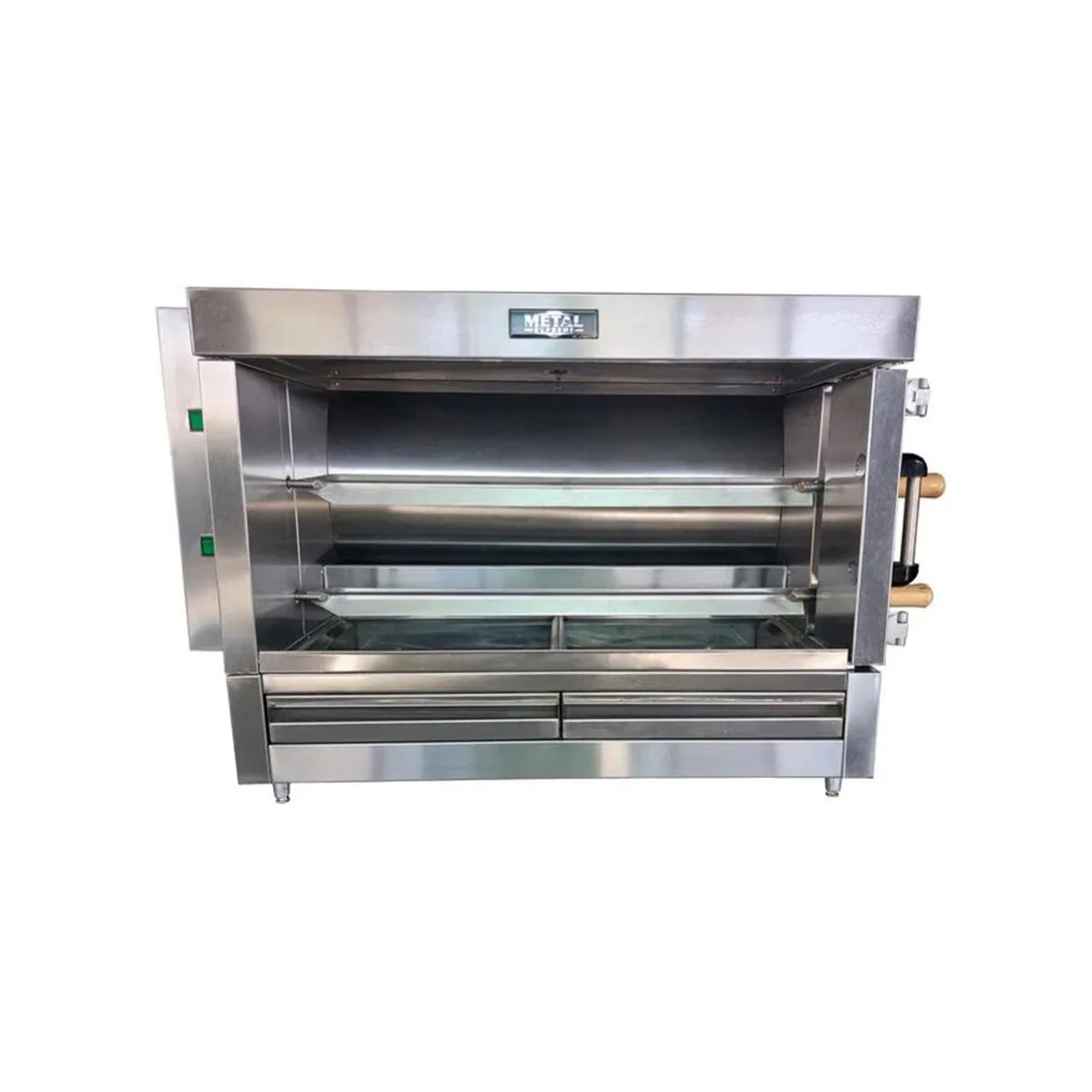 AMPTO FRG2VE Rotisserie Gas Oven w/ 2 Spits, Sliding Doors, 8-Chicken Capacity