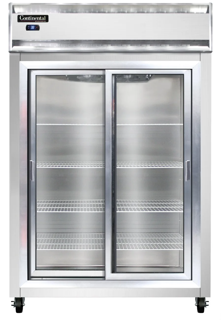 Continental Refrigerator 2RSNSSSGD 52" 2-Section Reach-In Refrigerator w/ 2 Siliding Glass Doors, All Stainless Steel, 32 cu.ft.