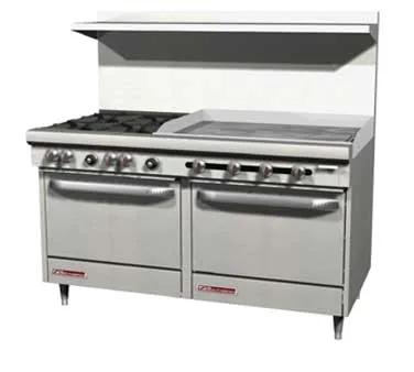 Southbend S60CC-4GL 60" Gas Restaurant Range w/ (2) Open Burners, 48" Griddle Left, (2) Cabinet Bases, 136.000 BTU