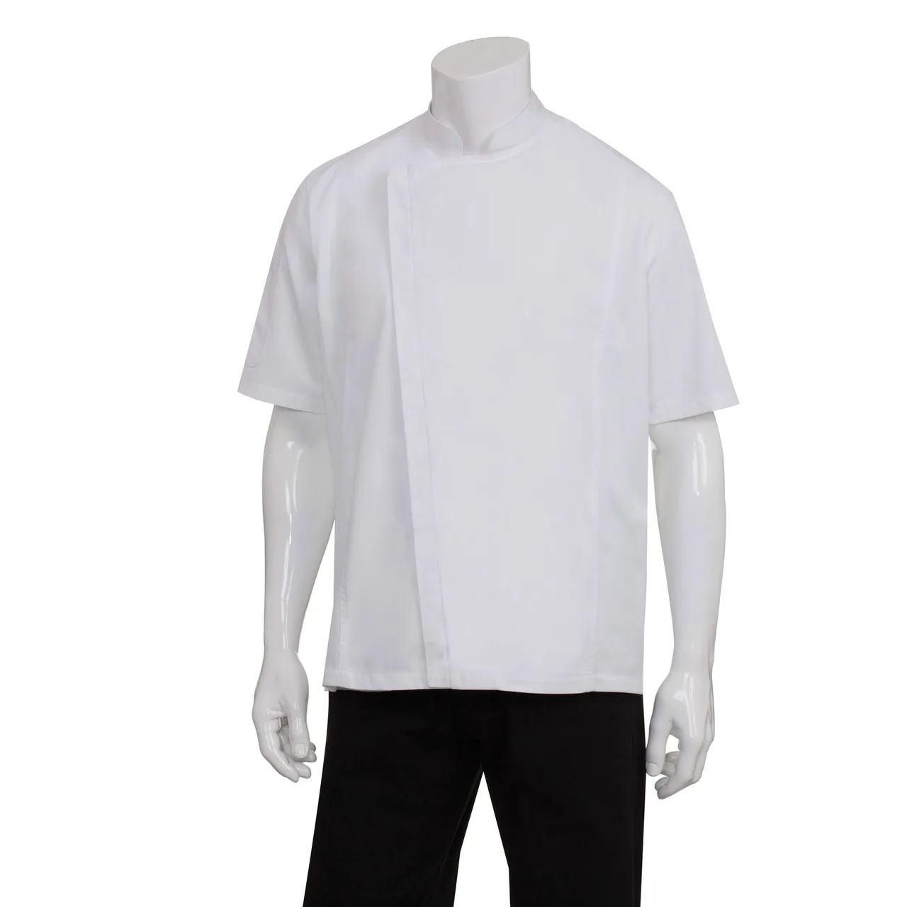 Chef Works BCSZ009-WHT-XS Chef Coat, XSmall White Short‑Sleeve, 65/35 Twill, Vent™, 2‑Way Zipper