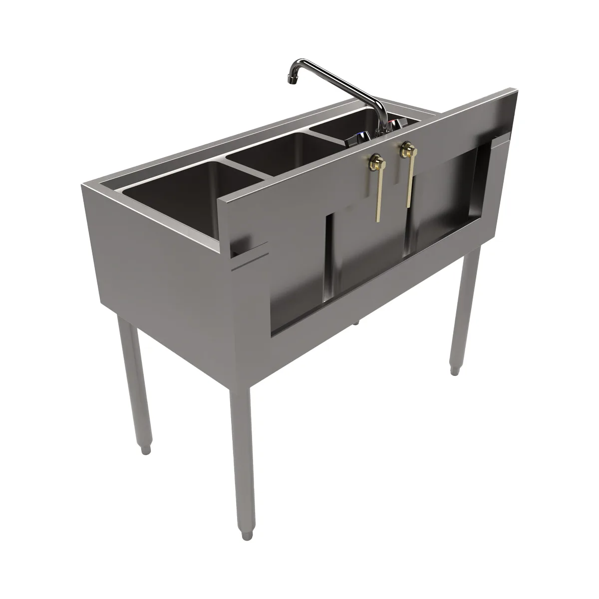 BK Resources UB4-18-336S 36" Underbar Sink Units, 3 Compartment without Drainboard