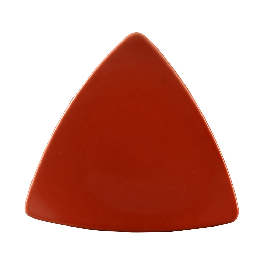 CAC China TRG-7-R Red Triangular Plate, 7" x 7" x 0.75", Ceramic, Dishwasher Safe - Dozen