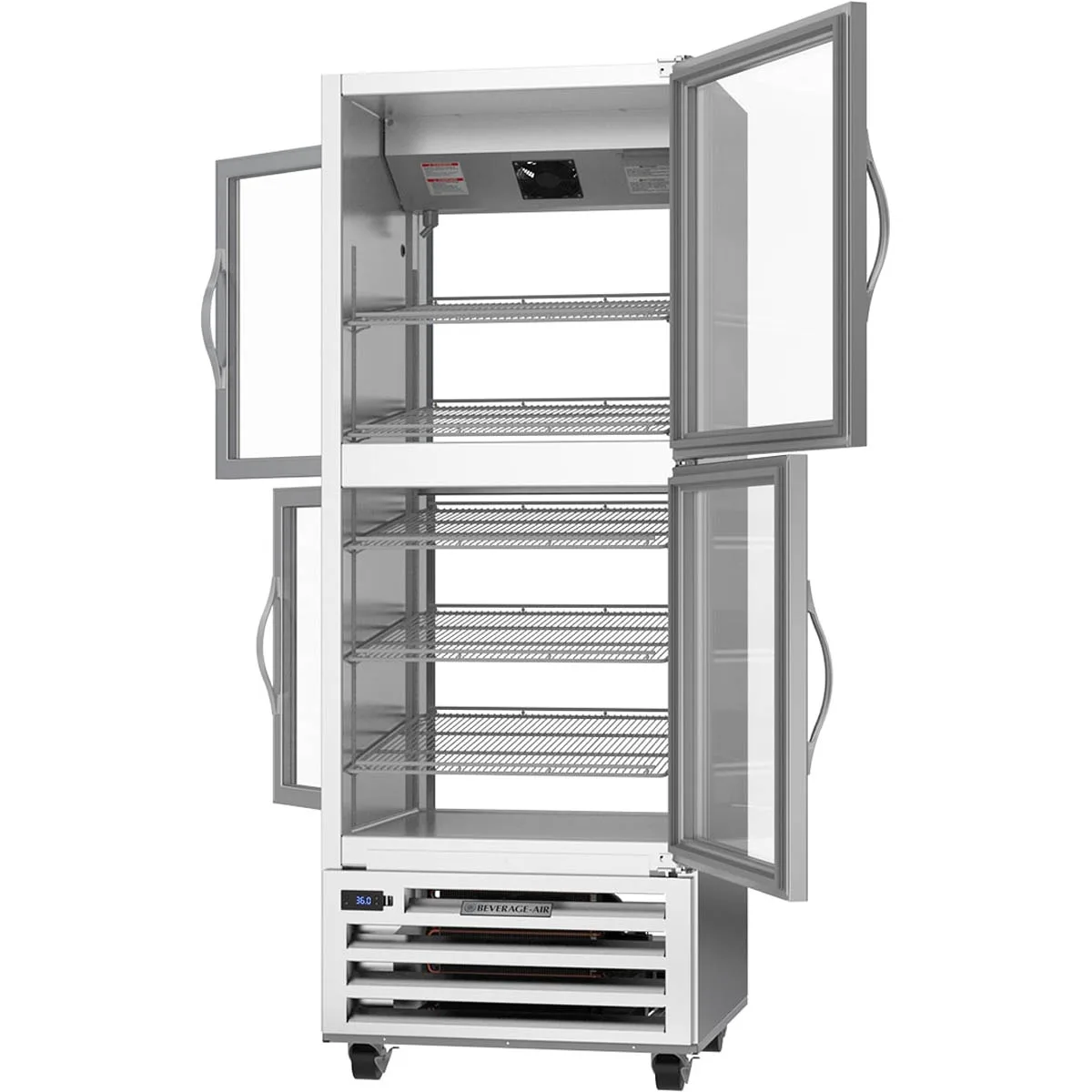 Beverage Air RID18HC-HG 27" 1-Section Pass-Thru Refrigerator w/ 4 Glass Half-Doors, Bottom Mounted, 18.38 cu. ft.