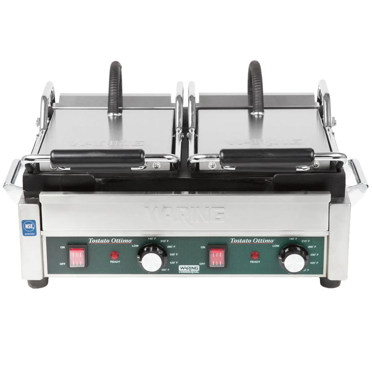 Waring WFG300 Double Cast Iron Sandwich Panini Grill w/ Smooth Plates, 240V