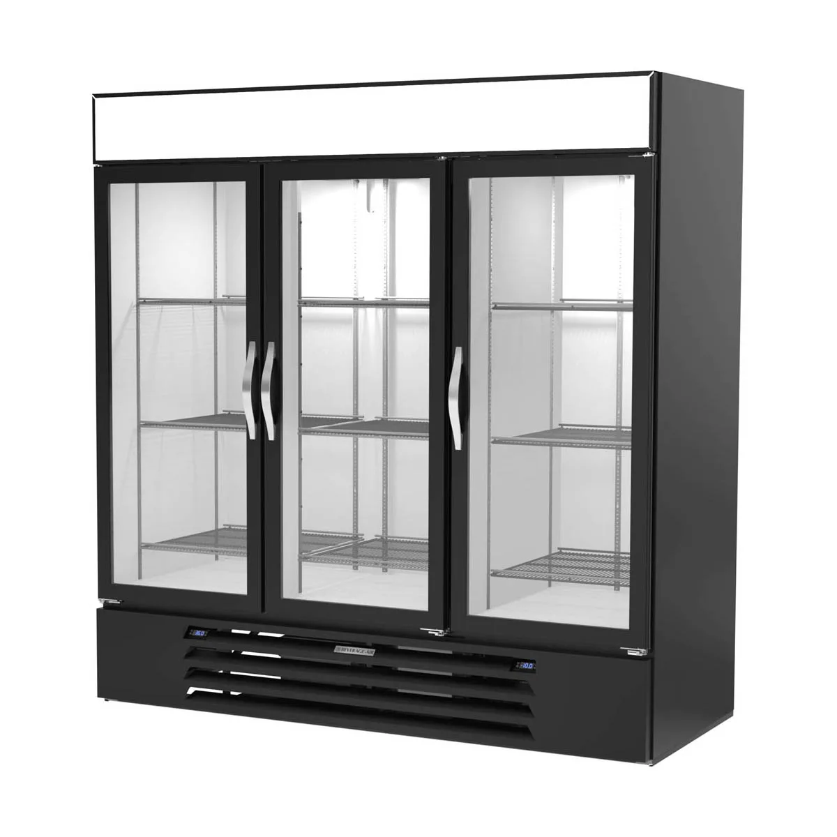 Beverage Air MMRF72HC-1-C-BW 75" 3‑Door Merchandiser, 44.85 ft³ Fridge, 19.62 ft³ Freezer, Black, R‑290