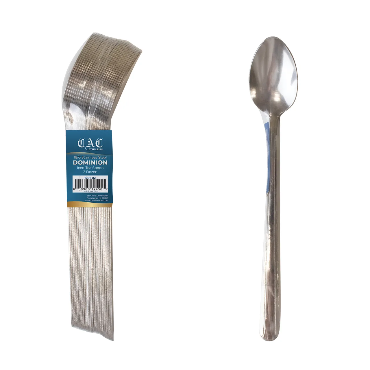 CAC China 1201-02 Iced Tea Spoon, 7 7/8" Length, 18/0 Stainless Steel - 1/Pack