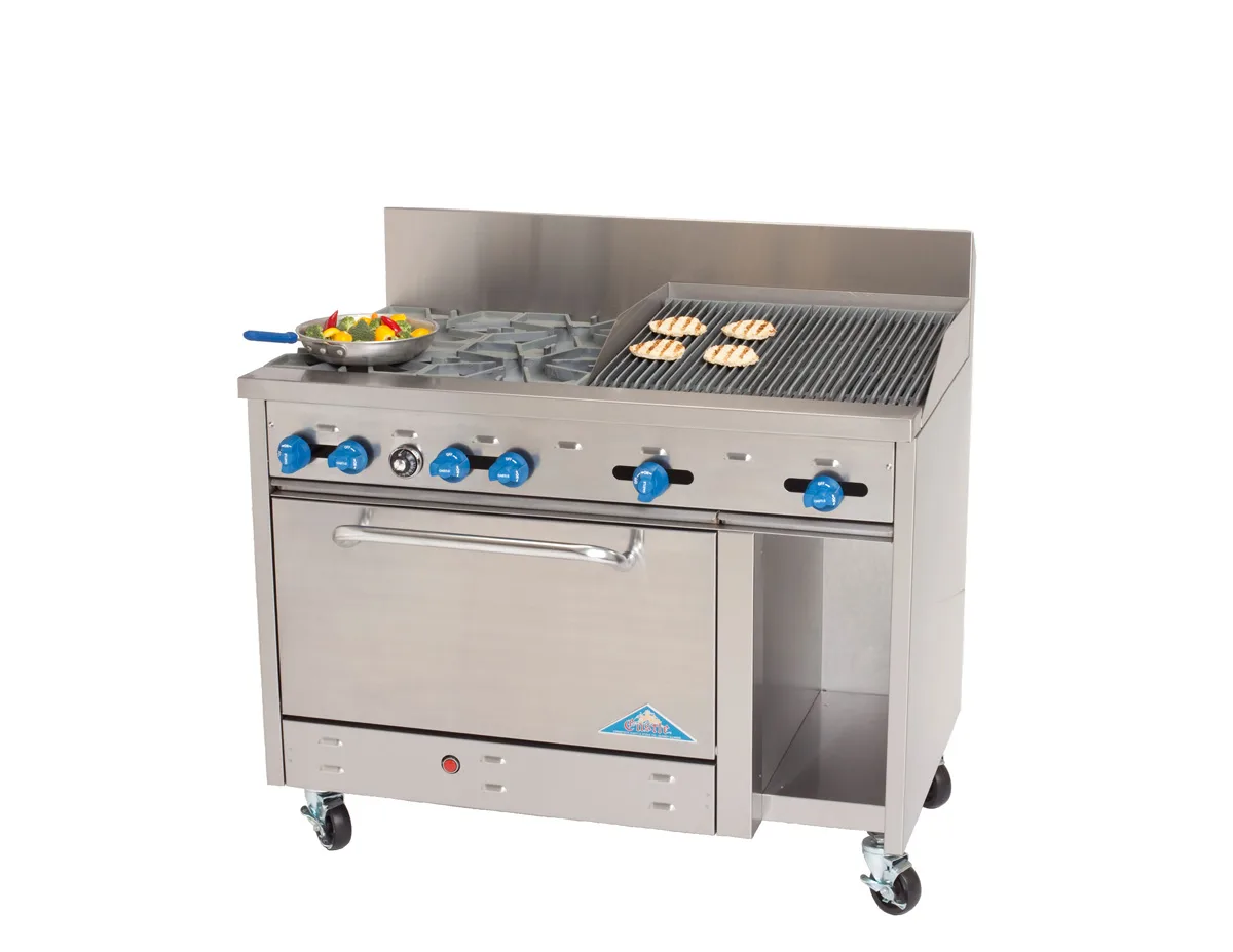 Comstock-Castle F3430-2RB 48" Gas Restaurant Range w/ (4) Open Burners, 24" Charbroiler, (1) Standard Oven, (1) Cabinet Base, 198.000 BTU