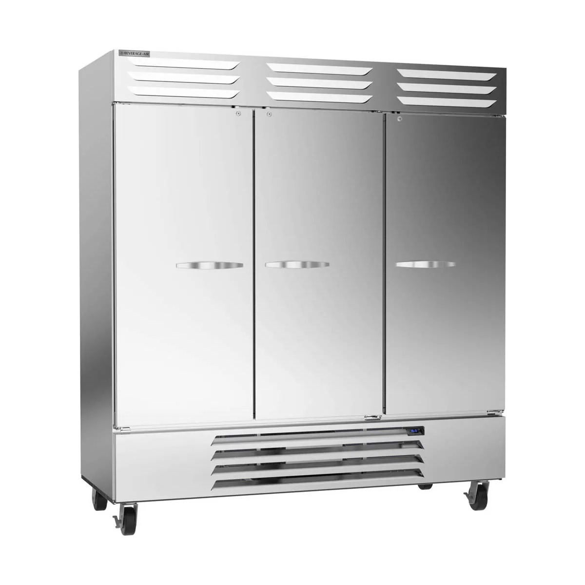 Beverage Air RB72HC-1S Three Reach-In Refrigerator w/ 3 Solid Doors, Bottom Mounted, Aluminum Interior, 69 cu. ft.