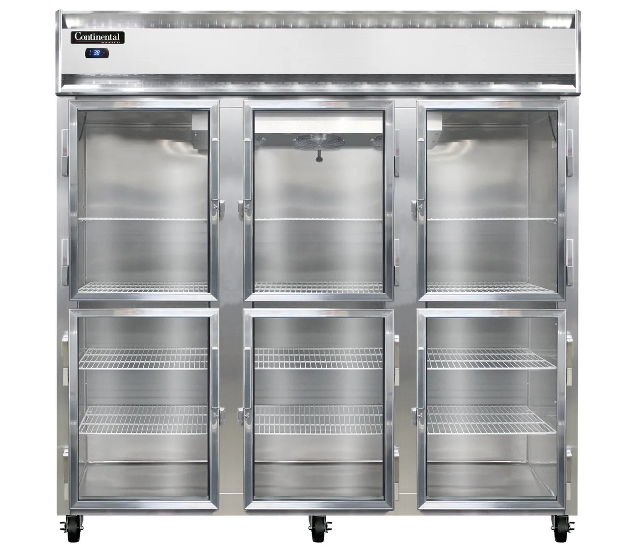 Continental Refrigerator 3RNSAGDHD 78" 3-Section Reach-In Refrigerator w/ 6 Glass Half Doors, Stainless Steel Exterior, 70 cu.ft.
