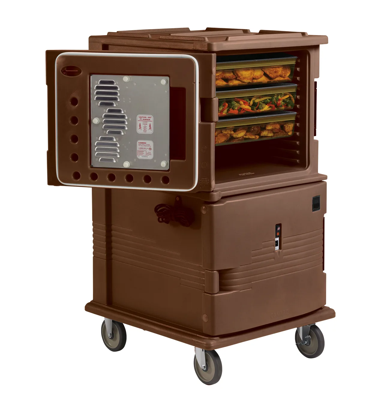 Cambro UPCH1600131 "Full Height" 1-Section Heated Holding Cabinet, 24 GN 1/1 Pans, Dutch Door, Dark Brown, 28.75"W x 54"H, 110V